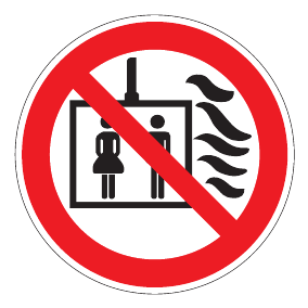 Verbotszeichen - Aufzug im Brandfall nicht benutzen - Verbotsschild - Sicherheitszeichen