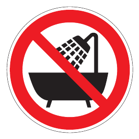 Verbotszeichen - Verbot, dieses Gerät in der Badewanne zu benutzen - Verbotsschild - Sicherheitszeichen