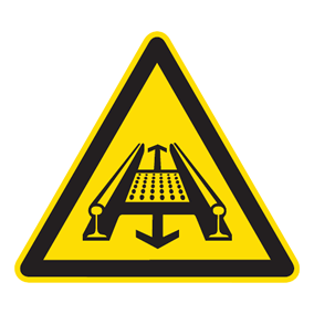 Warnaufkleber - Warnung vor Gefahr durch eine Förderanlage mit Gleis - Warnzeichen